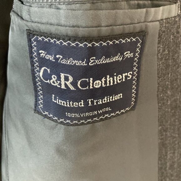 C&R Clothiers Gray Pin Stripe Virgin Wool Lined Suit Jacket Blazer Japan-42R - Picture 10 of 16